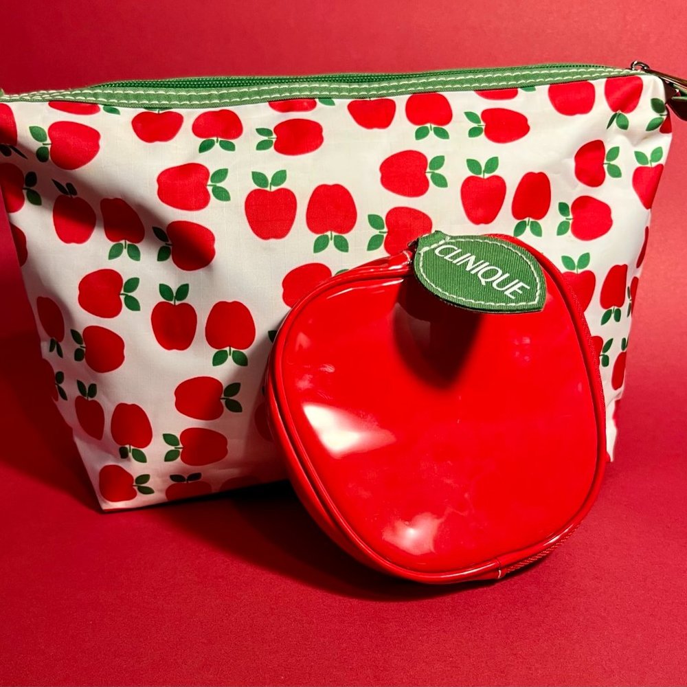 Set of Clinique Apple Pattern Makeup Bags